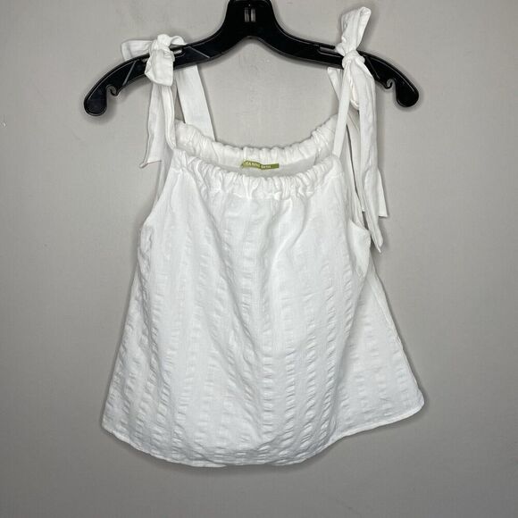 GIANNI BINI Sleeveless Top Women Large Crisp White Woven Bow Strap Cotton Lined - Picture 1 of 7